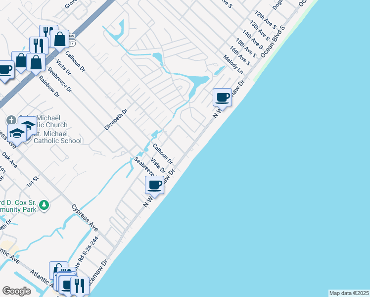 map of restaurants, bars, coffee shops, grocery stores, and more near 1514 S-26-155 in Murrells Inlet
