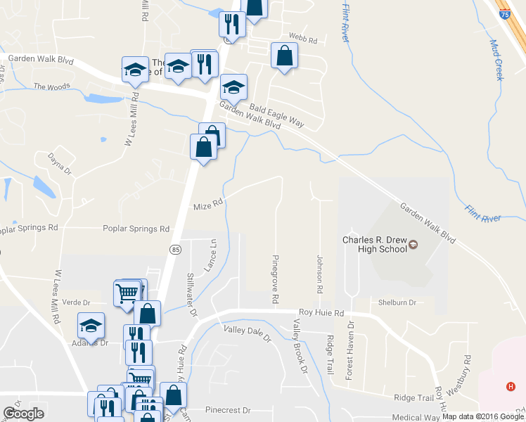 map of restaurants, bars, coffee shops, grocery stores, and more near 6087 Pinegrove Road in Riverdale