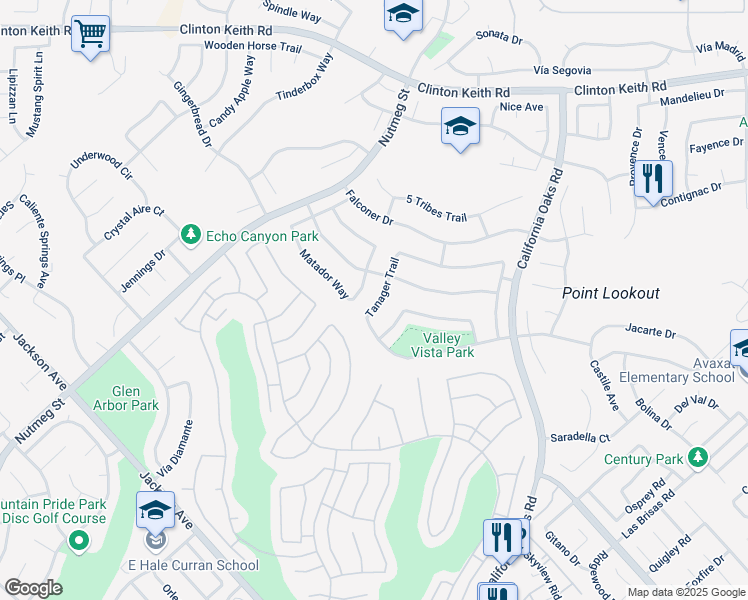 map of restaurants, bars, coffee shops, grocery stores, and more near 39863 Tanager Trail in Murrieta