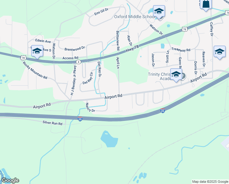 map of restaurants, bars, coffee shops, grocery stores, and more near 300 April Lane in Oxford