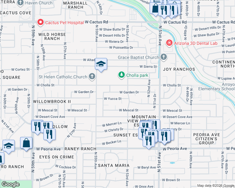 map of restaurants, bars, coffee shops, grocery stores, and more near 5335 West Garden Drive in Glendale