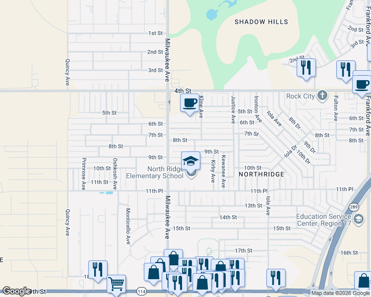 map of restaurants, bars, coffee shops, grocery stores, and more near 6330 9th Street in Lubbock