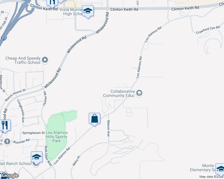 map of restaurants, bars, coffee shops, grocery stores, and more near 28525 Perry Road in Murrieta