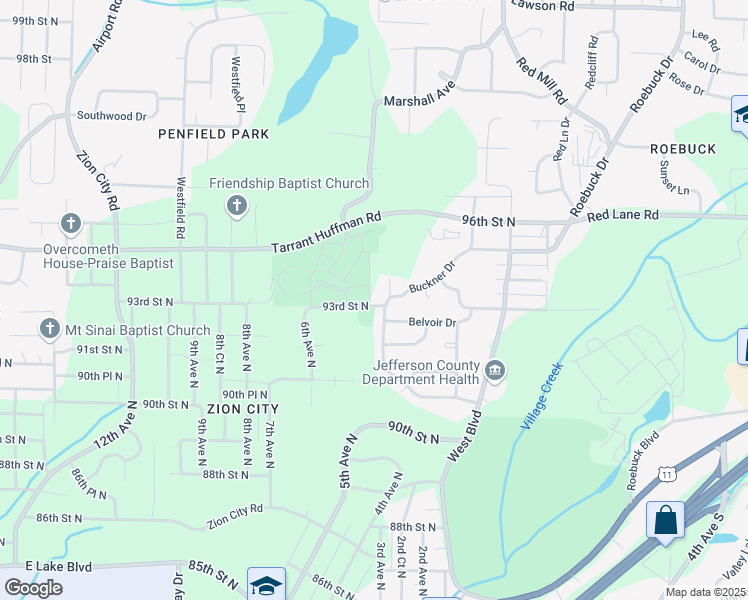 map of restaurants, bars, coffee shops, grocery stores, and more near 404 93rd Street North in Birmingham