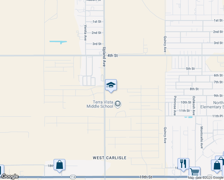 map of restaurants, bars, coffee shops, grocery stores, and more near 1111 Upland Avenue in Lubbock