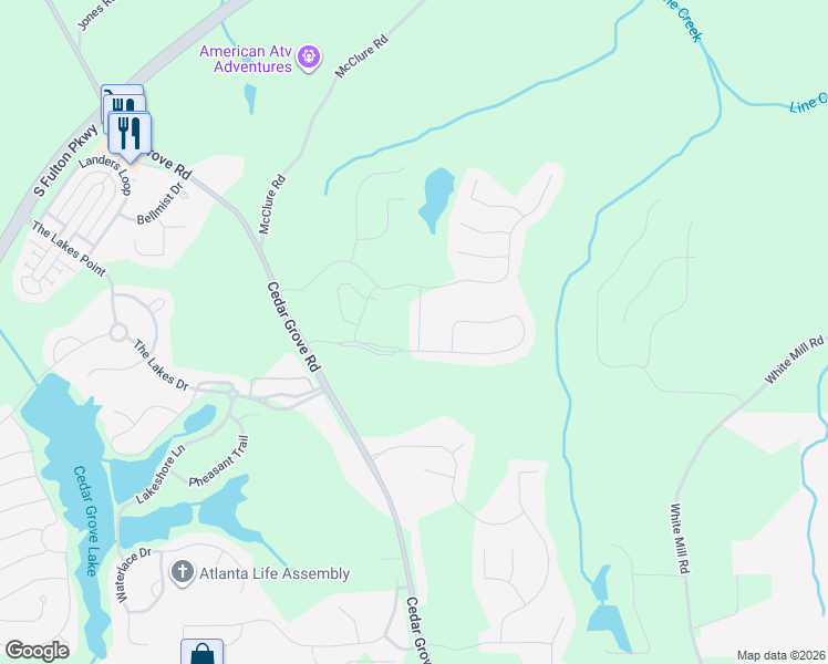 map of restaurants, bars, coffee shops, grocery stores, and more near 6229 Paris Cove in Fairburn