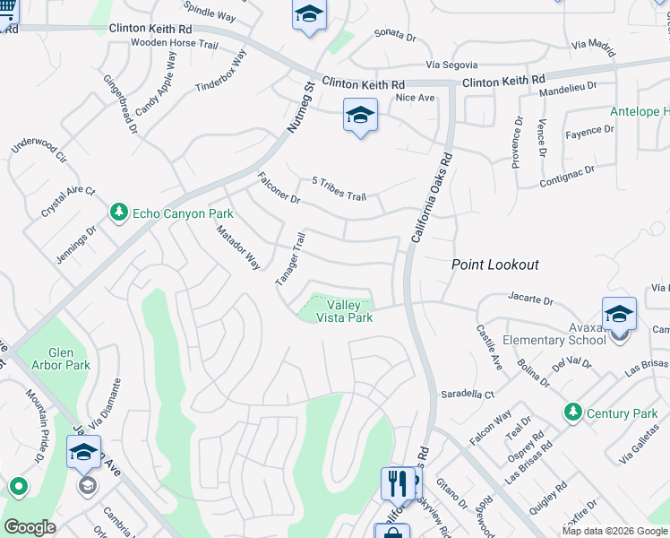 map of restaurants, bars, coffee shops, grocery stores, and more near 24055 Golden Pheasant Lane in Murrieta