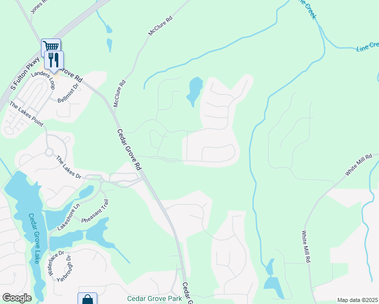 map of restaurants, bars, coffee shops, grocery stores, and more near 6228 Paris Cove in Fairburn