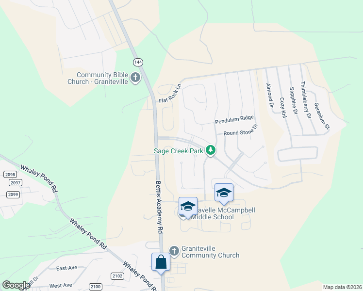 map of restaurants, bars, coffee shops, grocery stores, and more near 3023 Calli Crossing Drive in Graniteville