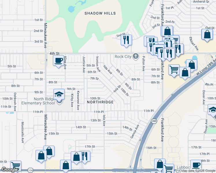 map of restaurants, bars, coffee shops, grocery stores, and more near 903 Ironton Drive in Lubbock