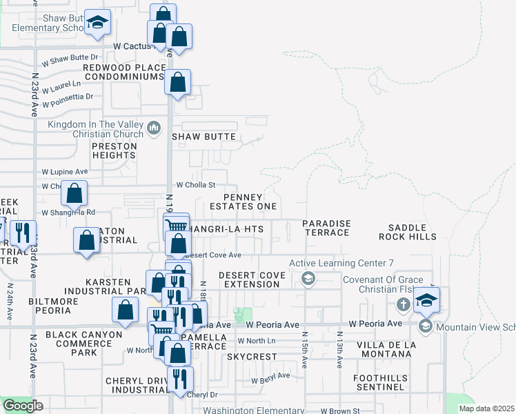 map of restaurants, bars, coffee shops, grocery stores, and more near 11222 North 16th Avenue in Phoenix