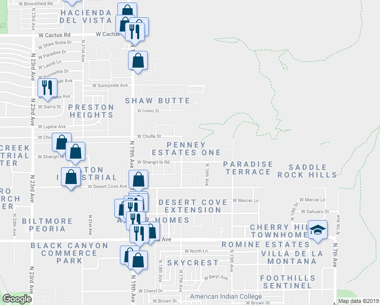 map of restaurants, bars, coffee shops, grocery stores, and more near 11201-11229 North 17th Avenue in Phoenix