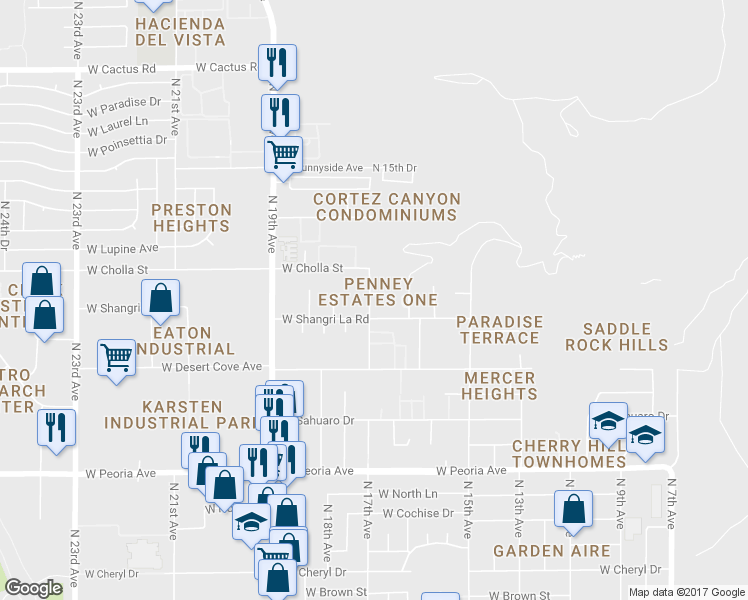 map of restaurants, bars, coffee shops, grocery stores, and more near 1641 West Yucca Street in Phoenix