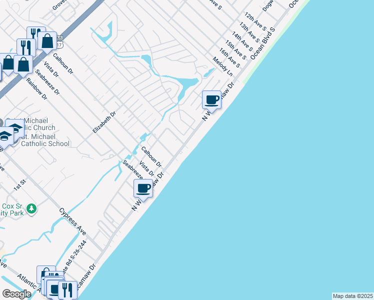 map of restaurants, bars, coffee shops, grocery stores, and more near 1514 S-26-155 in Murrells Inlet