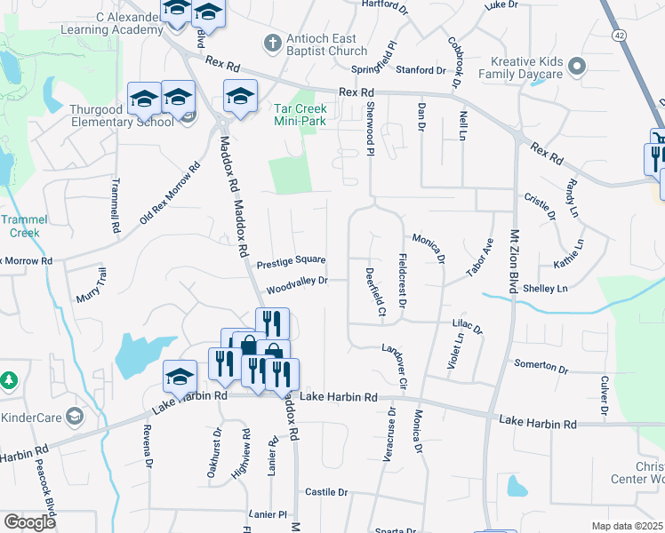 map of restaurants, bars, coffee shops, grocery stores, and more near 6100 Prestige Valley Road in Morrow