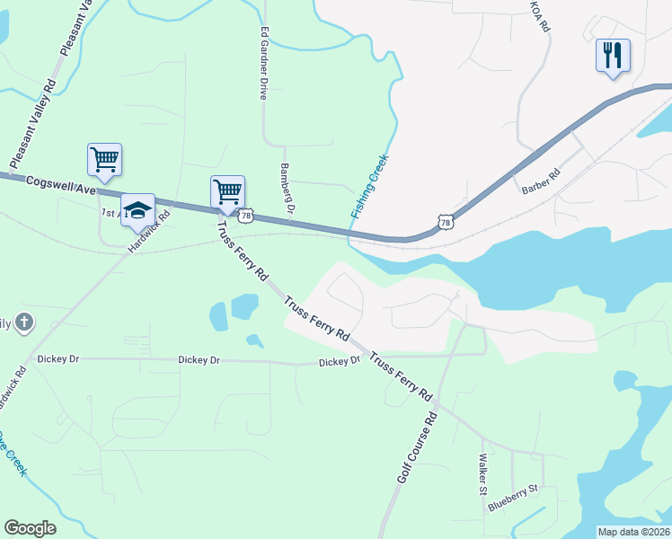 map of restaurants, bars, coffee shops, grocery stores, and more near 122 Ilamo Circle in Pell City
