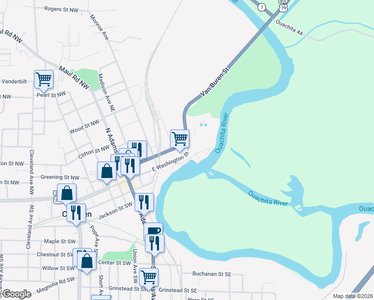 map of restaurants, bars, coffee shops, grocery stores, and more near 441 East Washington Street in Camden