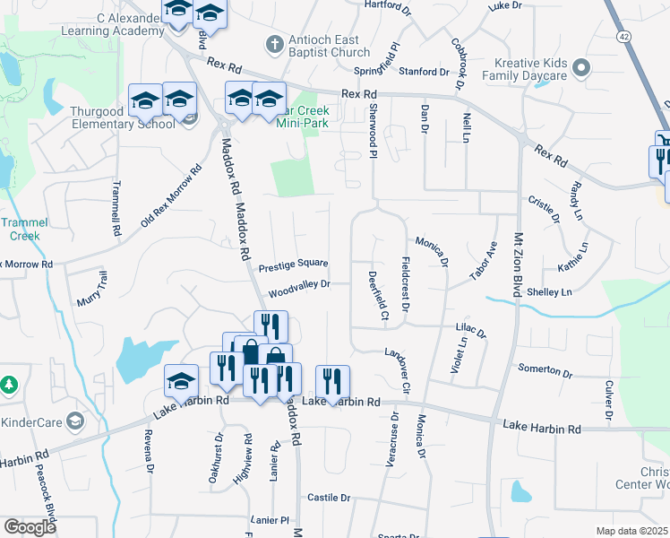map of restaurants, bars, coffee shops, grocery stores, and more near 6100 Prestige Valley Road in Morrow