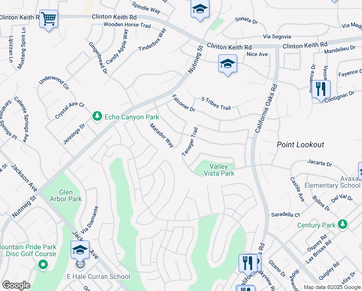 map of restaurants, bars, coffee shops, grocery stores, and more near 40068 Malacca Way in Murrieta