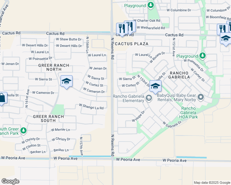 map of restaurants, bars, coffee shops, grocery stores, and more near 15481 West Cameron Circle in Surprise