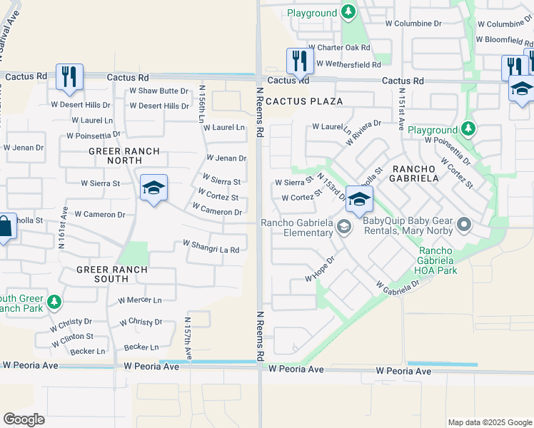 map of restaurants, bars, coffee shops, grocery stores, and more near 15481 West Cameron Circle in Surprise