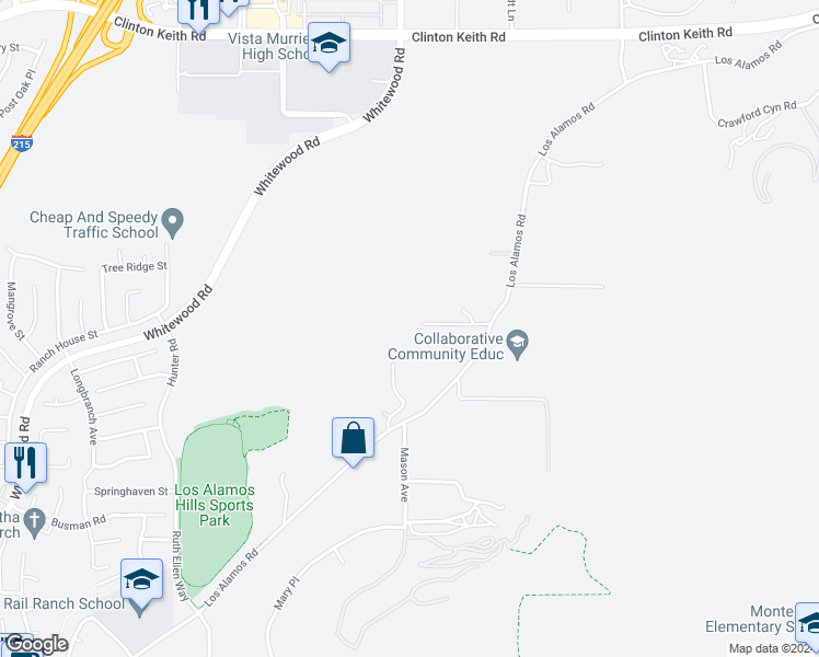 map of restaurants, bars, coffee shops, grocery stores, and more near 28525 Perry Road in Murrieta