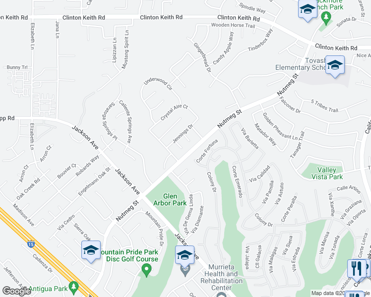 map of restaurants, bars, coffee shops, grocery stores, and more near 23734 Pinnie Circle in Murrieta