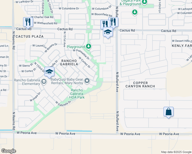 map of restaurants, bars, coffee shops, grocery stores, and more near 11453 North 148th Drive in Surprise