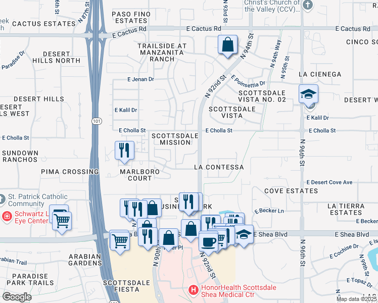 map of restaurants, bars, coffee shops, grocery stores, and more near 11250 North 92nd Street in Scottsdale