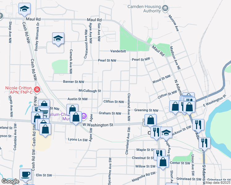 map of restaurants, bars, coffee shops, grocery stores, and more near 645 McColough Street Northwest in Camden