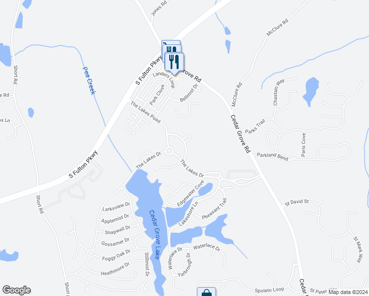 map of restaurants, bars, coffee shops, grocery stores, and more near 527 Greyhawk Way in Fairburn