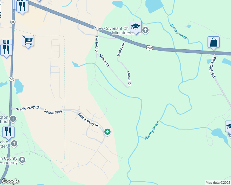 map of restaurants, bars, coffee shops, grocery stores, and more near 1005 Todd Drive in Covington