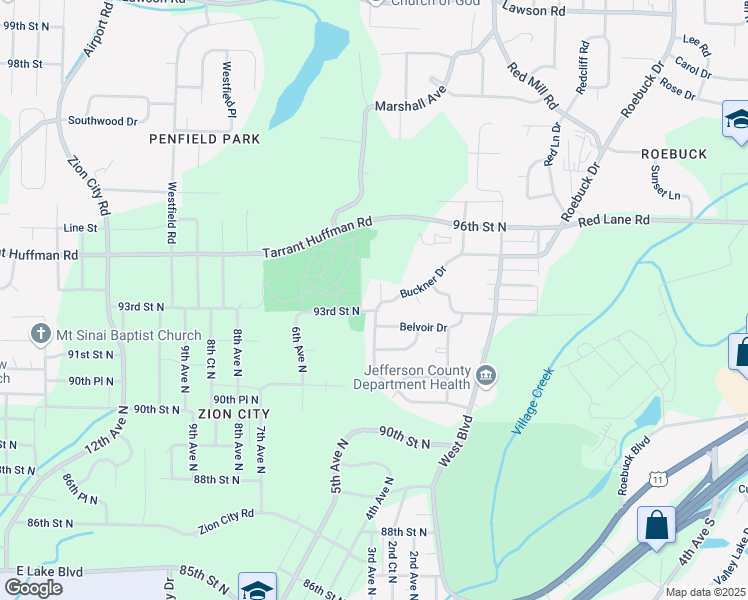 map of restaurants, bars, coffee shops, grocery stores, and more near 404 93rd Street North in Birmingham