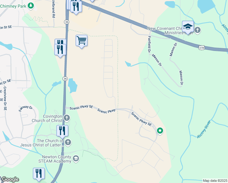 map of restaurants, bars, coffee shops, grocery stores, and more near 11830 Rizvan Place in Covington