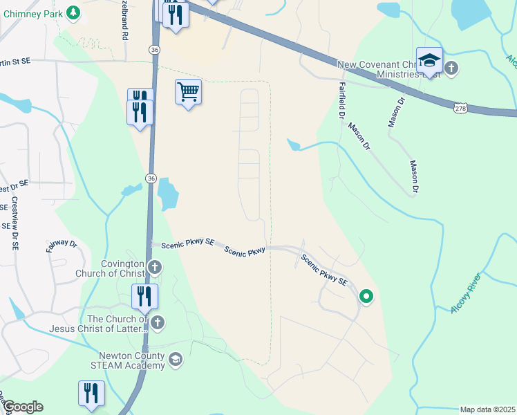 map of restaurants, bars, coffee shops, grocery stores, and more near 11814 Rizvan Place in Covington