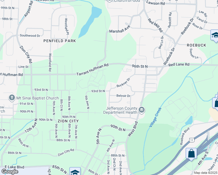map of restaurants, bars, coffee shops, grocery stores, and more near 404 93rd Street North in Birmingham