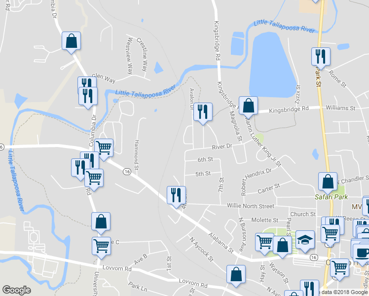 map of restaurants, bars, coffee shops, grocery stores, and more near 613 River Drive in Carrollton