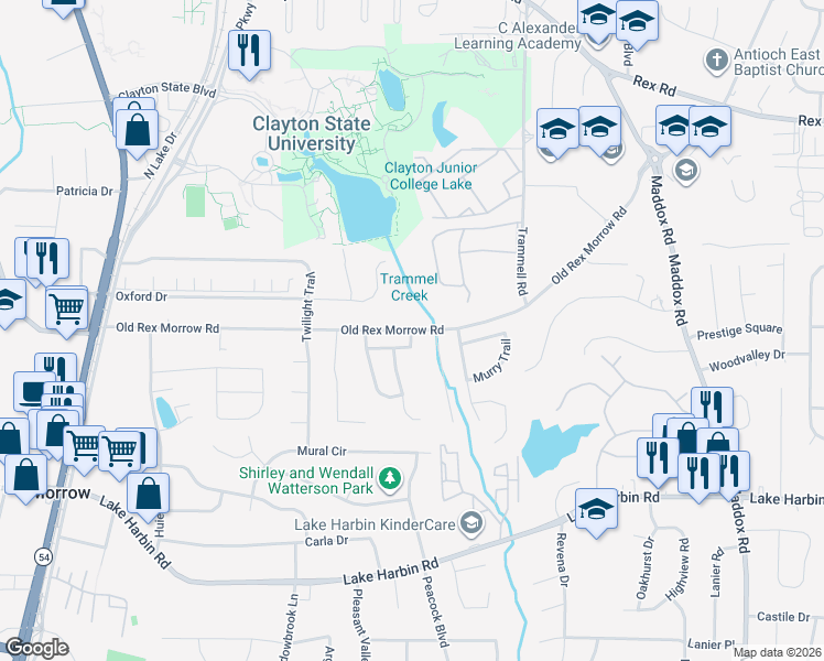 map of restaurants, bars, coffee shops, grocery stores, and more near 1967 Cornell Way in Morrow