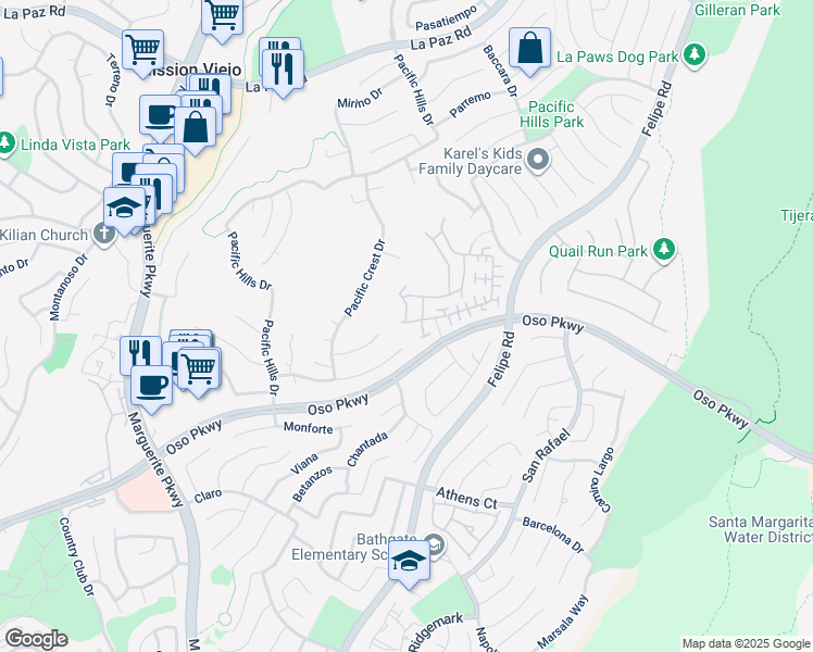 map of restaurants, bars, coffee shops, grocery stores, and more near 8 Bayonne in Mission Viejo