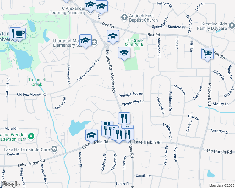 map of restaurants, bars, coffee shops, grocery stores, and more near 2280 Marion Lane in Morrow