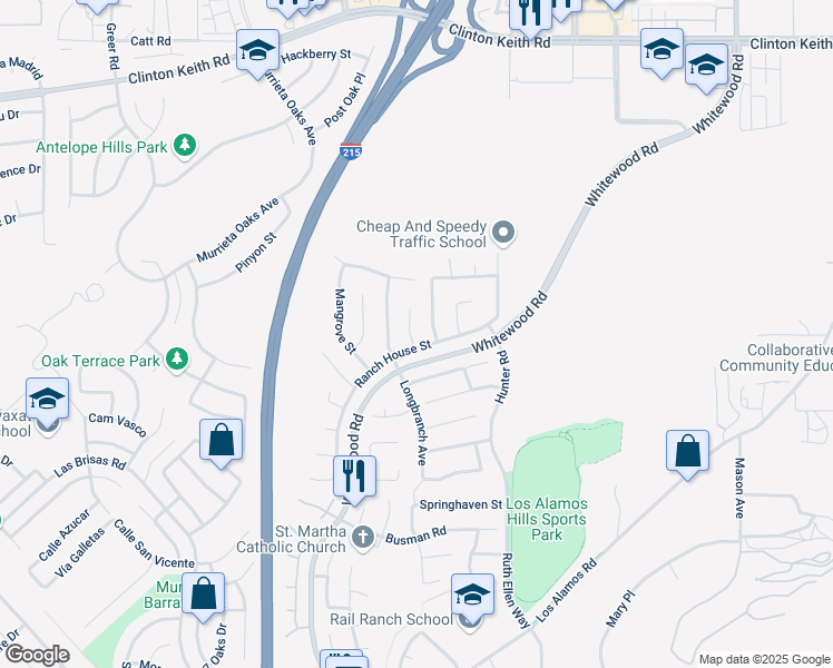 map of restaurants, bars, coffee shops, grocery stores, and more near 36692 Ponderosa Court in Murrieta