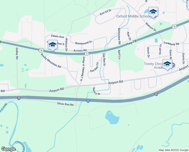 map of restaurants, bars, coffee shops, grocery stores, and more near 88 Del Ray Circle in Oxford