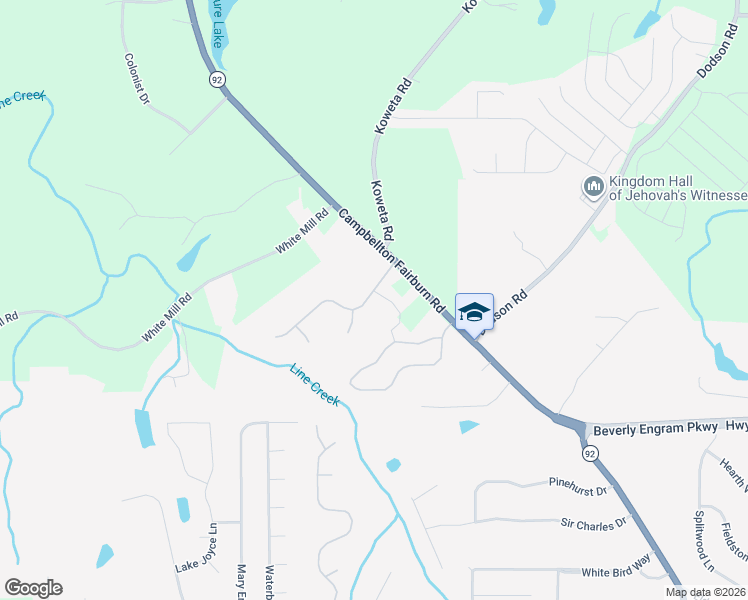 map of restaurants, bars, coffee shops, grocery stores, and more near 112 Park Way Drive in Fairburn