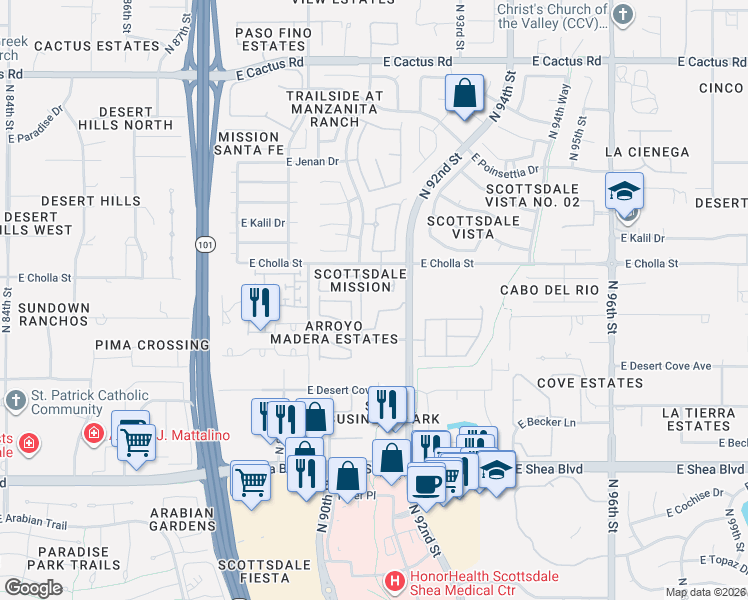 map of restaurants, bars, coffee shops, grocery stores, and more near 11250 North 92nd Street in Scottsdale