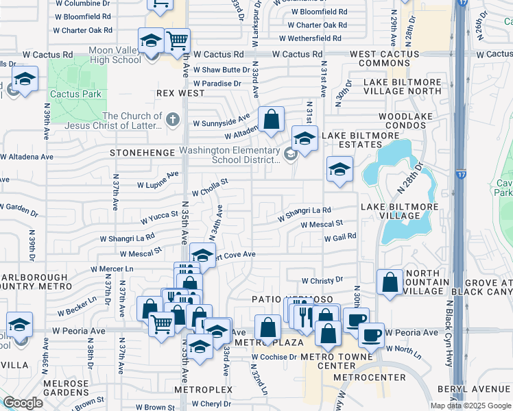 map of restaurants, bars, coffee shops, grocery stores, and more near 11217 North 33rd Avenue in Phoenix