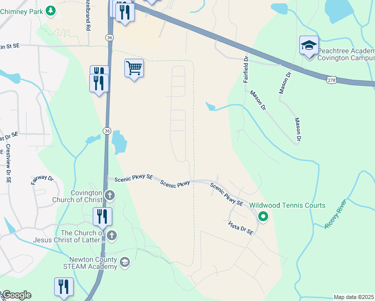 map of restaurants, bars, coffee shops, grocery stores, and more near 11834 Rizvan Place in Covington
