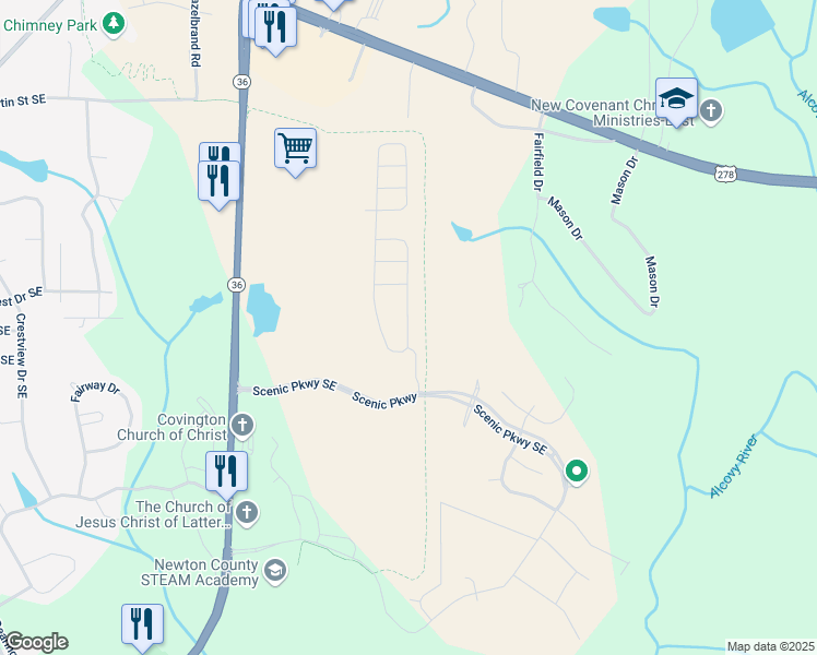 map of restaurants, bars, coffee shops, grocery stores, and more near 11820 Rizvan Place in Covington