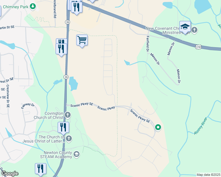 map of restaurants, bars, coffee shops, grocery stores, and more near 11821 Rizvan Place in Covington
