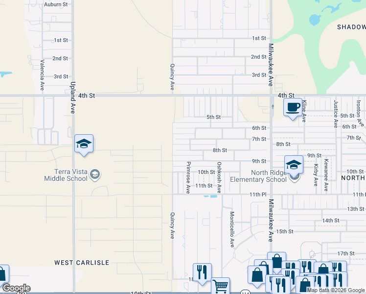 map of restaurants, bars, coffee shops, grocery stores, and more near 6911 8th Street in Lubbock