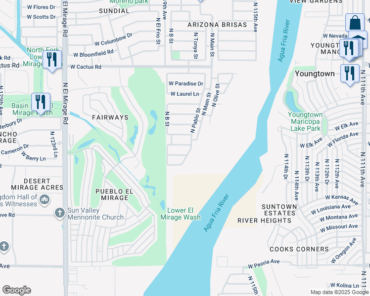 map of restaurants, bars, coffee shops, grocery stores, and more near 11421 North Pablo Street in El Mirage